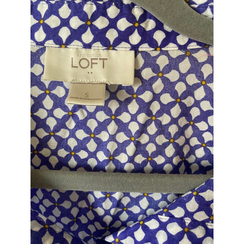 LOFT Women's Small Blue Yellow Geometric Print Long Sleeve‎ Button Down Shirt - Picture 4 of 6